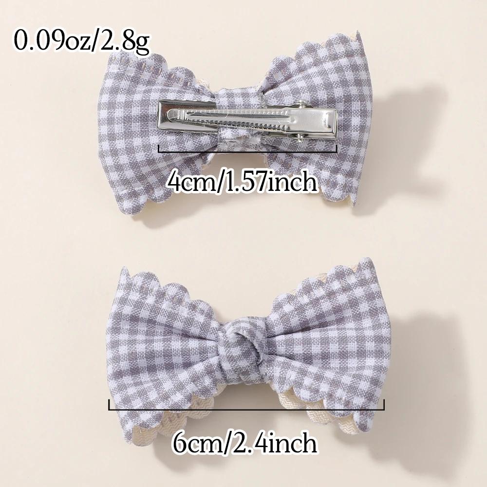 2Pcs/Set Flower Print Hair Clips Kids Bows For Baby Girls Handmade Plaid Cute Bowknot Hairpin Barrettes Cotton Hair Accessories