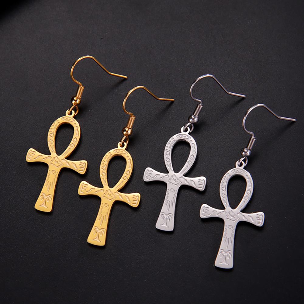 Dawapara Pictographic Symbols Ankh Cross Earrings Ancient Egyptian Symbol of Life Protection Amulet Religious Stainless Steel