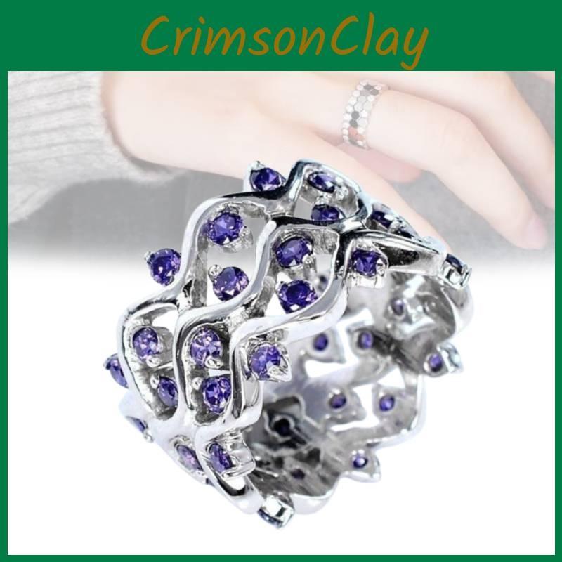 Imitation Zircon Amethyst Ring Wavy Streak Fashion Simple Classic Gift Retro