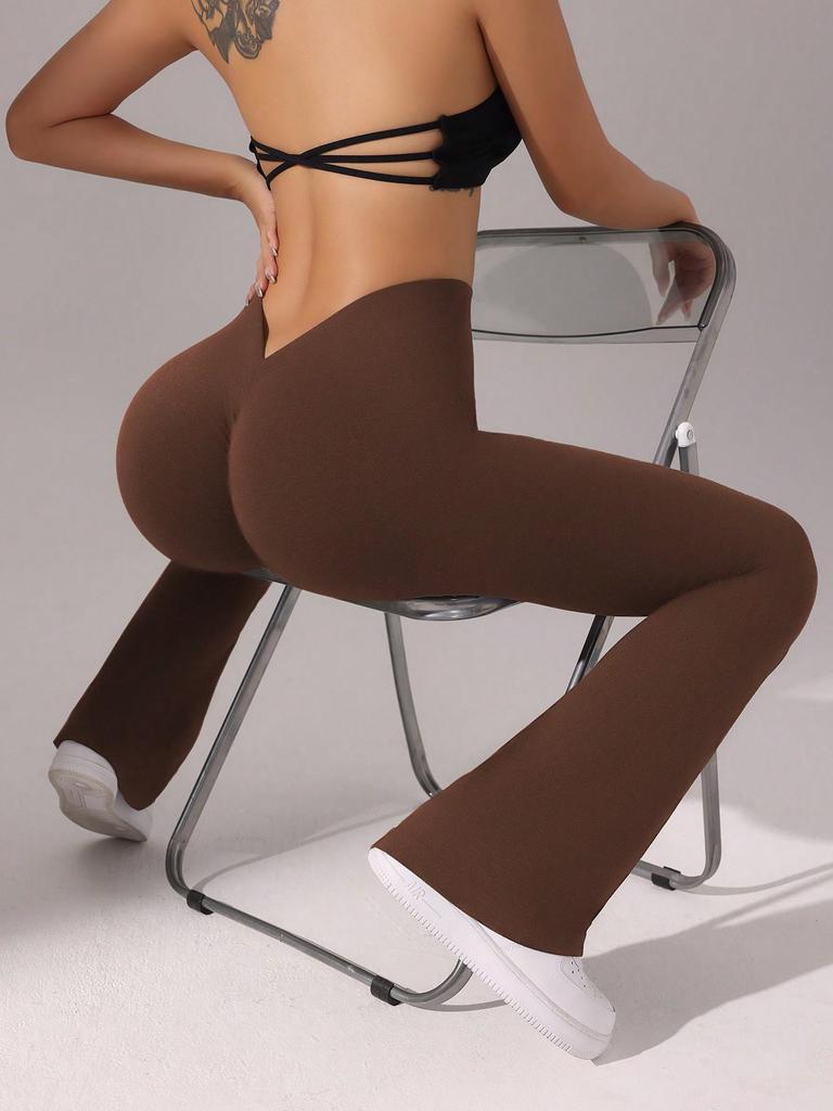 High Waist Deep V Flare Yoga Pants with Tummy Control and High Elasticity for Women