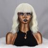 MISS WIG Light Blonde White Color Natural Water Wave Wig with Bangs Synthetic Fiber Short Wavy Wig Cosplay Daily Wear