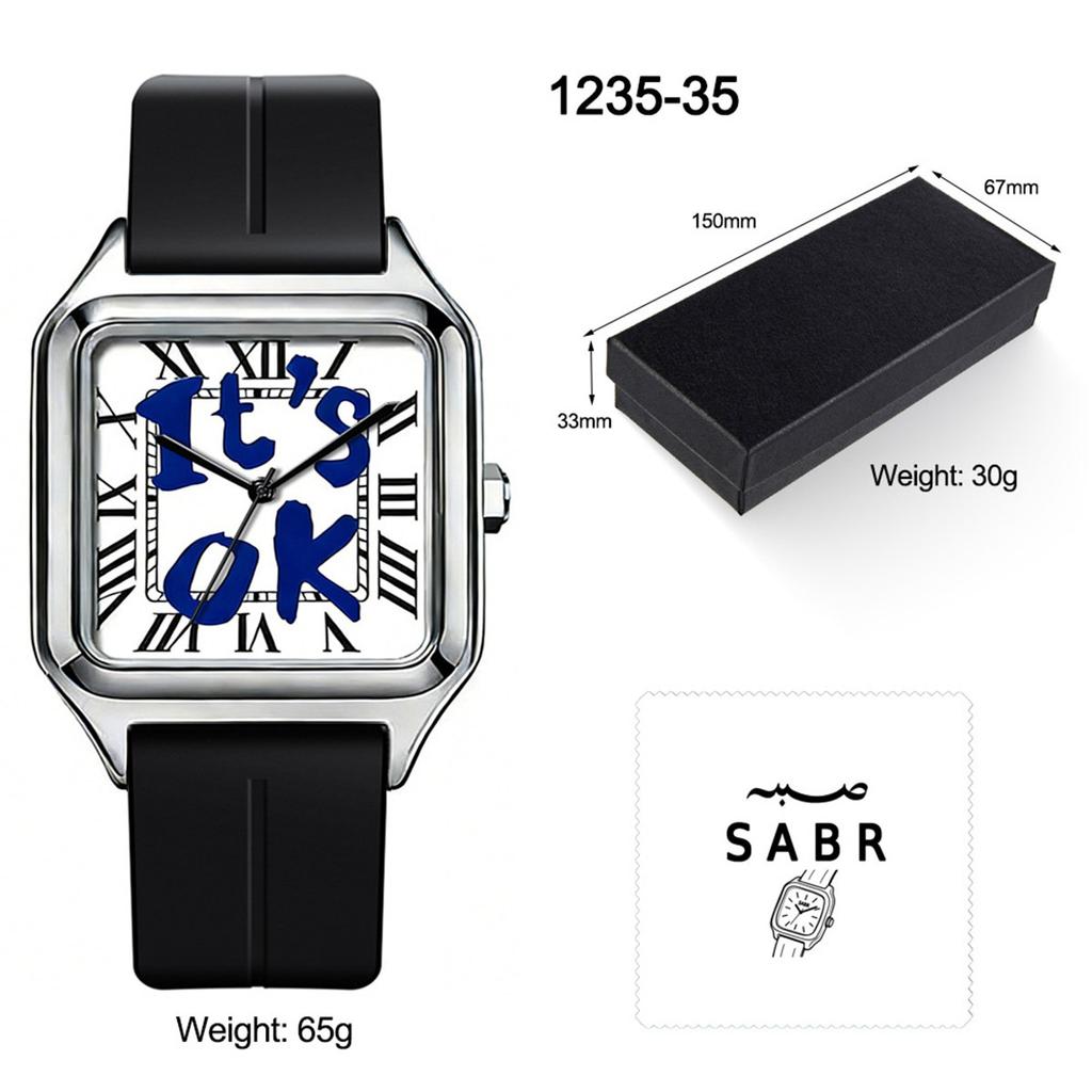 Fashion Square Watch for Men Women, Versatile Casual Arabic Dial Waterproof Quartz Wristwatch