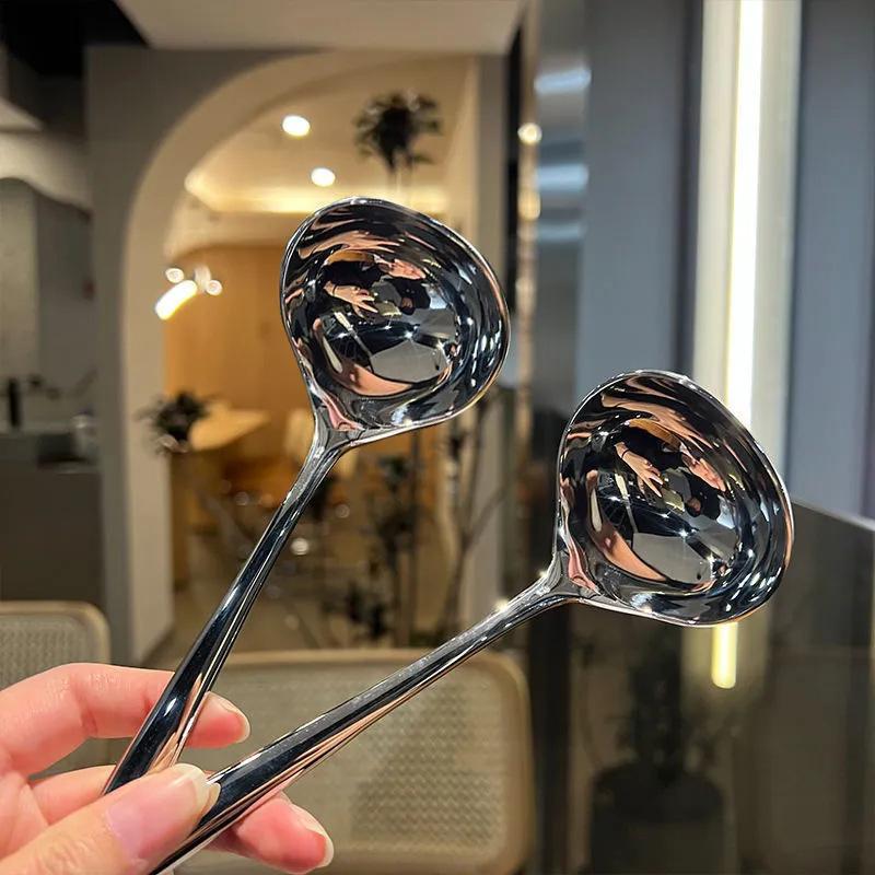 1Pc Stainless Steel Spoon Long Handle Tablespoons  Pot Soup Ladle Ramen Noodles Scoop Kitchen Tableware Cooking Utensils