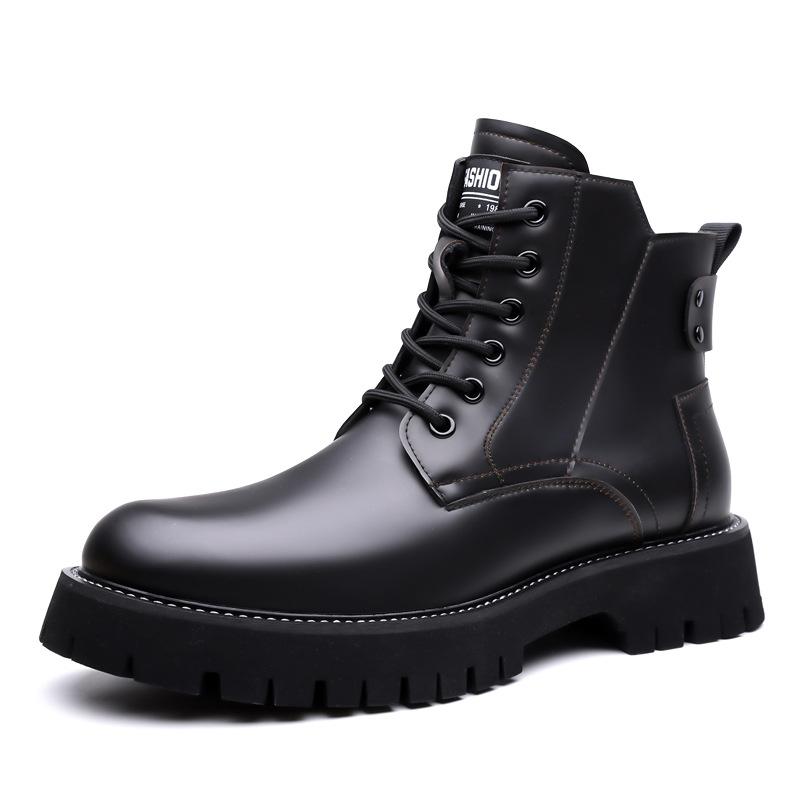 

Autumn Winter High Top Retro Work Boots for Men New Designer Cow Leather Boot Male Fashion Casual Solid Color Platform Shoes M 38