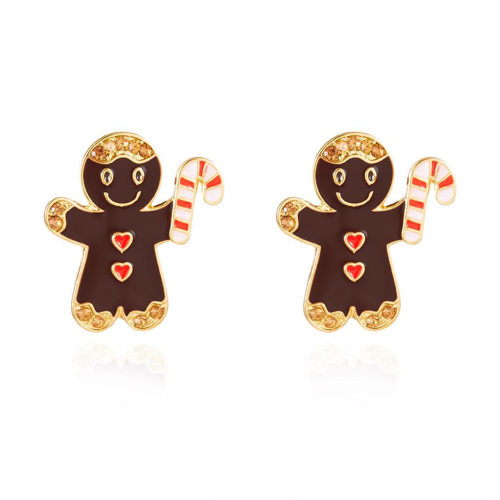 Christmas Collection Shiny Zircon Christmas Gingerbread Man Cookie Earrings for Women Sweet New Year Earrings XMAS Gift