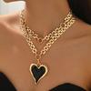 Chunky Chain Statement Necklace Gold Color Heart Pendant Necklace Earrings Jewelry Set Casual Wear
