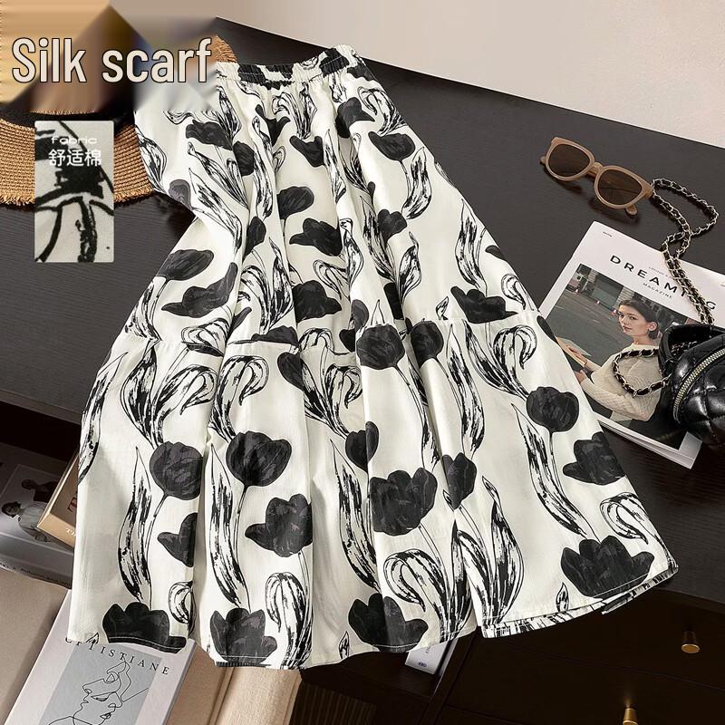 Women s Pure Cotton High-Waist A-Line Floral Midi Skirt One Size