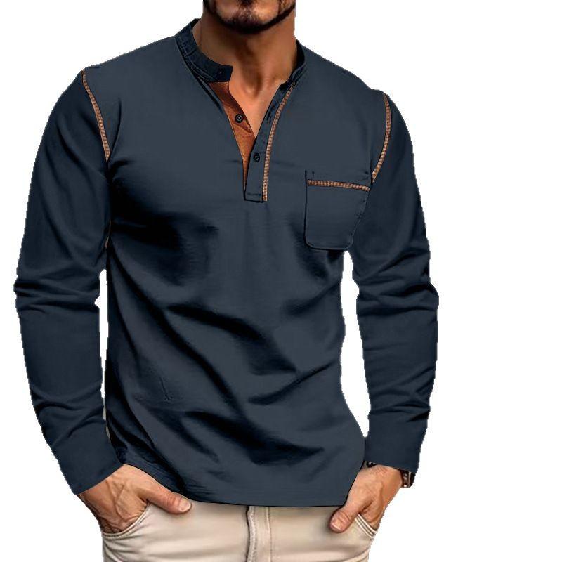 Herren Langarm Herren T-Shirt Farbe Strickerei Freizeit T-Shirt