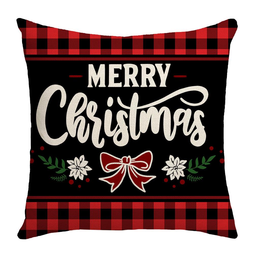 Santa Elk Cushion Cover Red Plaid Little Angel Print Cushion Cover Holiday Sofa Cushion Cover