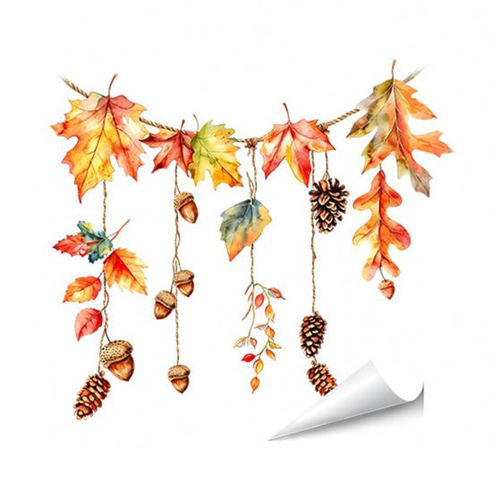 Creative Soft Decoration Gifts Autumn Maple Leaf Pinecone Scarecrow Pumpkin Static Window Clings, Waterproof PVC Indoor Outdoor Glass Decor