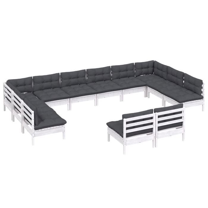 VidaXL Solid Pine Wood Garden Lounge Set 12 Pcs with Cushions Patio Furniture Outdoor Furniture Garden Furniture 3097224