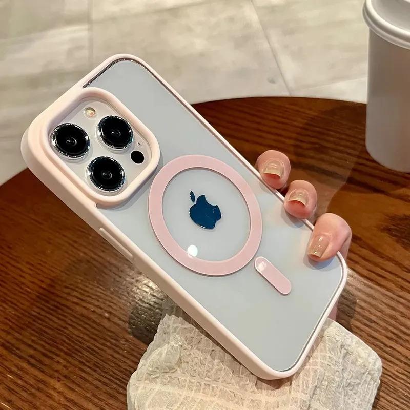 Funda transparente Magsafe de lujo para iPhone 16, 15, 14, 13, 12, 11 Pro, XS, XR Max, Mini Plus, de silicona suave con orificio para cámara grande y carga inalámbrica magnética.