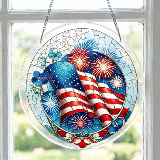 4th of July Acrylic Puzzle Suncatcher, Patriotic Window Hanging Ornament, 250th Anniversary America Sun Catcher Jigsaw Puzzle Kit for Independence Day