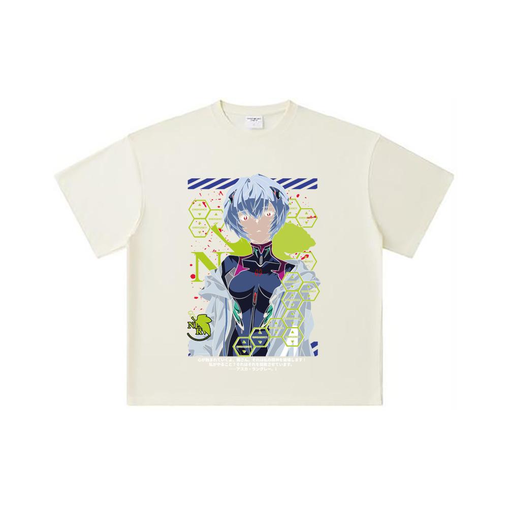 260 GSM Double Yarn 32 Count 100% Cotton Evangelion V6 Rei Print Unisex Heavy Cotton T Shirt