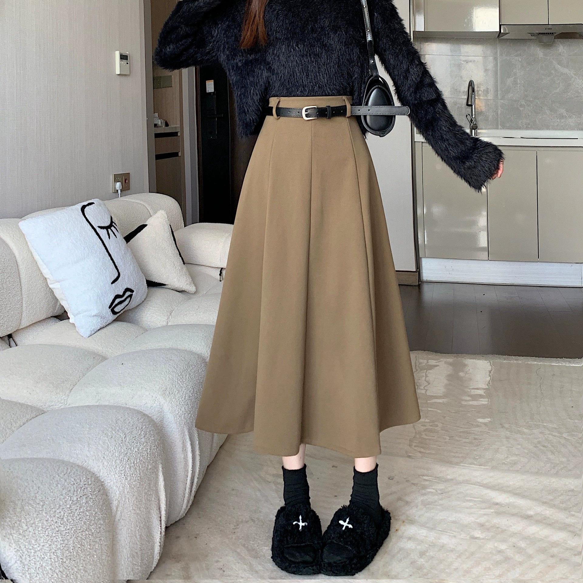 

Women s High-Waist Black Wool A-Line Skirt - Autumn Casual Slimming Mid-Length Fashion M (Recommended 96-108 lbs)