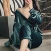 New Style Canary Velvet Sleeve Home Wear Two-piece Pajamas for Women Spring, Autumn and Winter