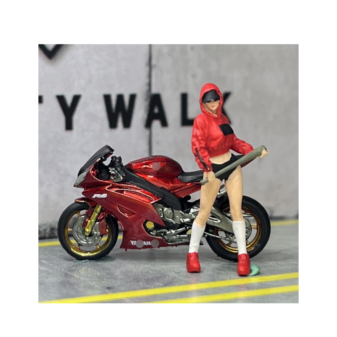 Moreart 164 Miniature Figure & Bike Set, Street Girl Female Model, for Dioramas and Miniature Cars, MO222169 [Used]