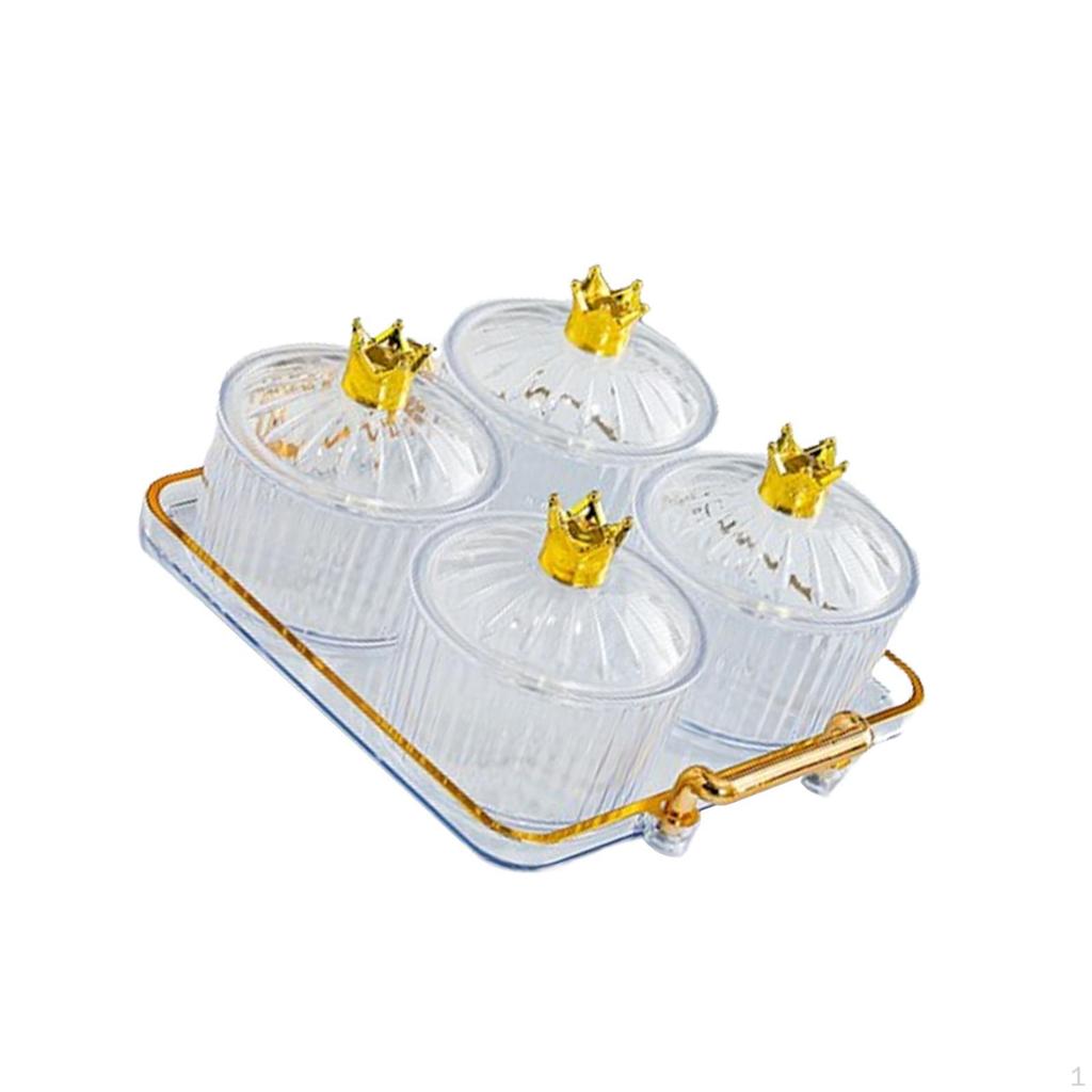 4 Grids Dried Fruit Plate Appetizer Serving Tray Dustproof Divided Dishes for Party Living