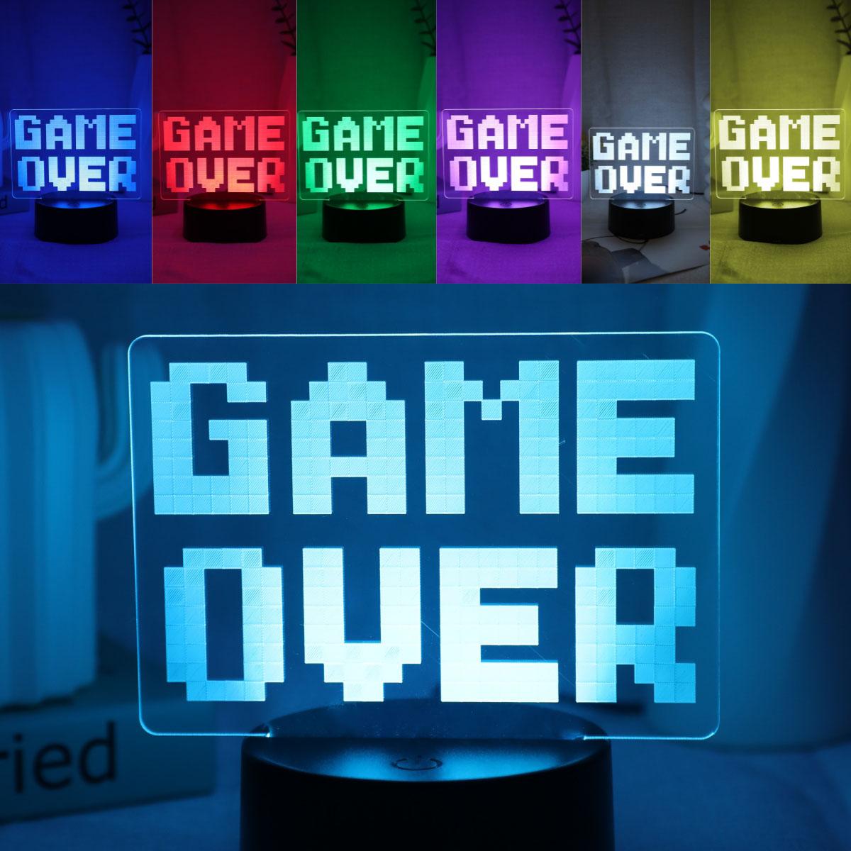 USB 3D ночник GAME Over Визуальная атмосфера Свет Цветной Сенсорный Изменение Цвета Ночник Украшение комнаты Настольная лампа