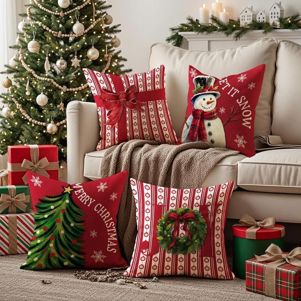 45x45cm Bowknot Snowman Pillow Cover Breathable Red Series Christmas Pillowcases Soft Square Throw Pillow Case Aesthetic Decor