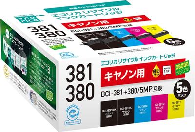 Ecorica Recycled Ink Cartridge Pack for Canon with Remaining Ink Level Packaged In Ecorica Envelopes 5-Color BCI-381+380/5MP Printers, EC-C381+380/5A,