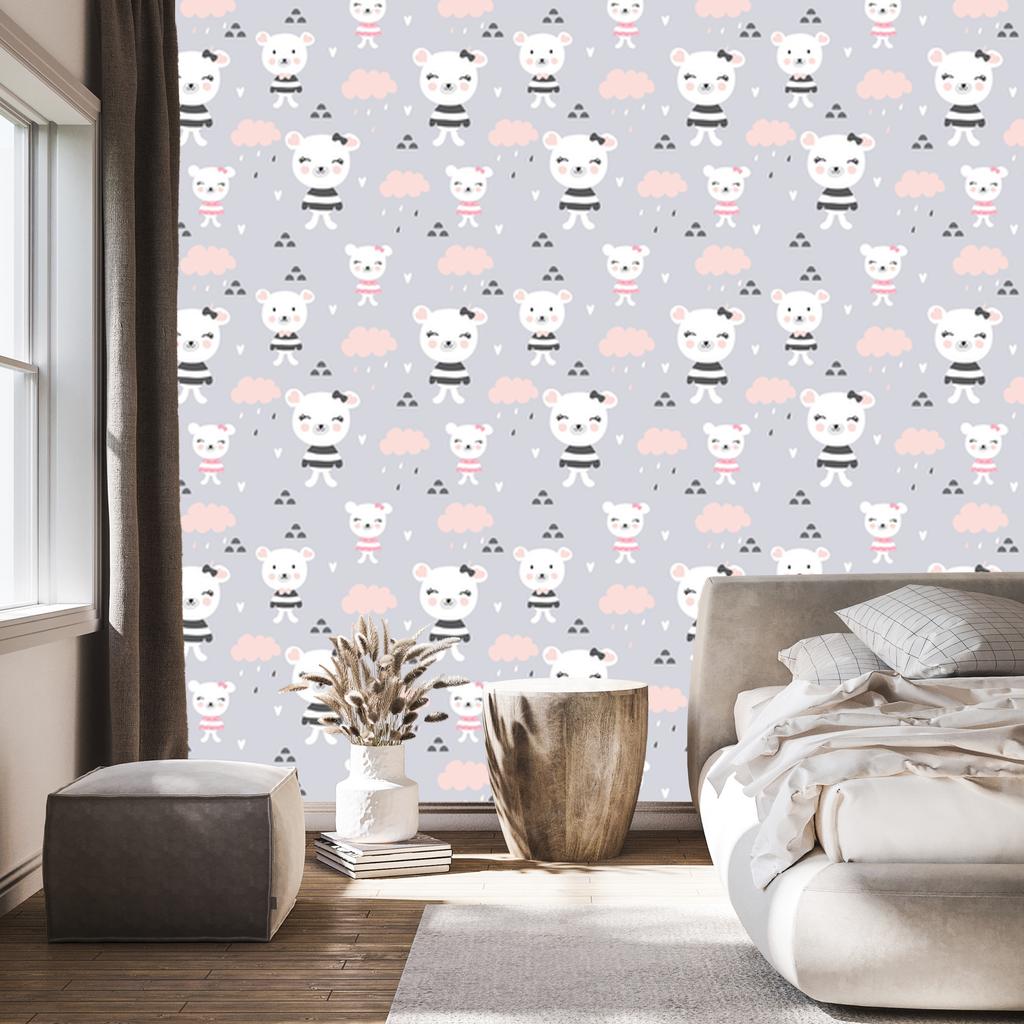 Teddy Bears Clouds Hearts Wallpaper for Living Room and Bedroom 50x1000