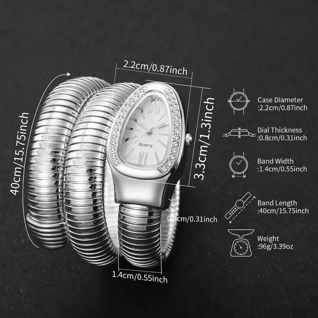 1 Stück-Mode Damen Schlangenform Quarzuhren Luxus Strass Römisches Zifferblatt Armbanduhr Mädchen Uhr Reloj Mujer