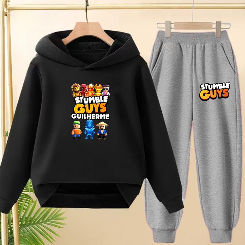 Felpa con cappuccio per bambini 3-12 anni Stampa Anime GUYS Cappotto Affascinante Felpa+Pantaloni Bambini Ragazze Neonato Set Trendy per il Tempo Libero