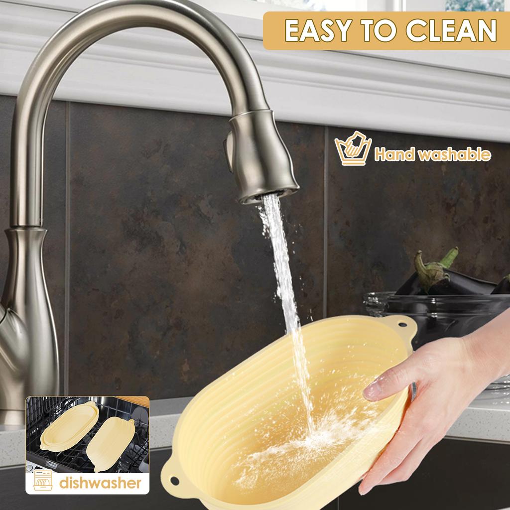 3 Stück Banneton Brot Gärkörbchen Silikon Sauerteig Brotschüssel Oval Sauerteig Brotkorb für Zuhause Küche Backzubehör