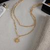 Youthway Double - Layer Necklace With White Rhinestone Sun Pendant Stainless Steel With  Gold Color Women'S Summer Necklace