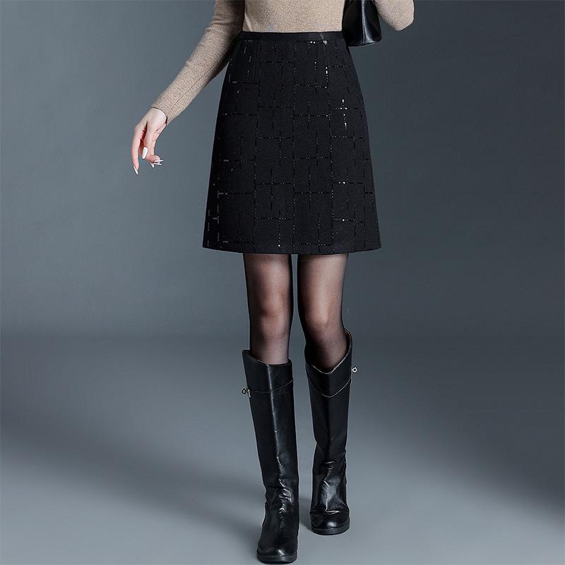 

Little Coco Stylish Sequined A-line Mini Skirt, Winter 2025, High-Waisted, Slimming, Elegant, Hip-Hugging for Commuting Extra Large чорний