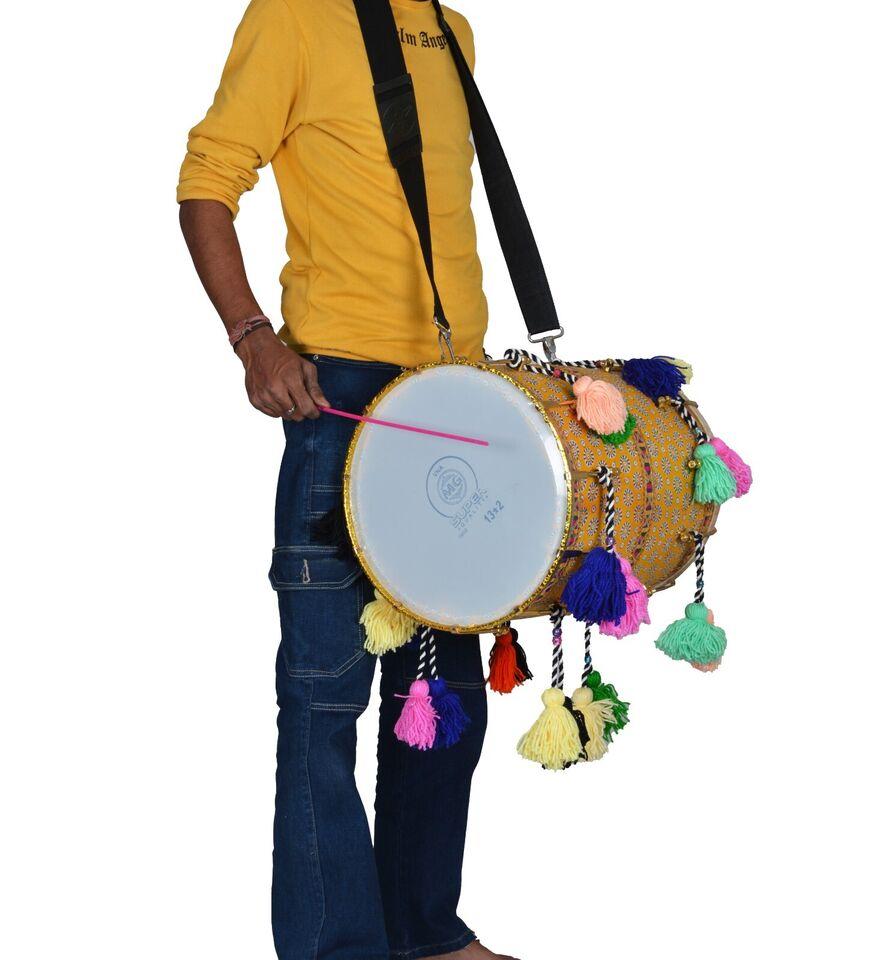 Handcrafted Sheesham Wood Gujarati Kachchi Bhangra Dhol – Traditional Indian Dhol with Carry Bag