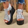 Aphixta Silver Peep Toe Wedge Heel Sandals Zipper Design Platform Sandals Women Casual Mesh Upper Breathable Shoes Plus Size 43
