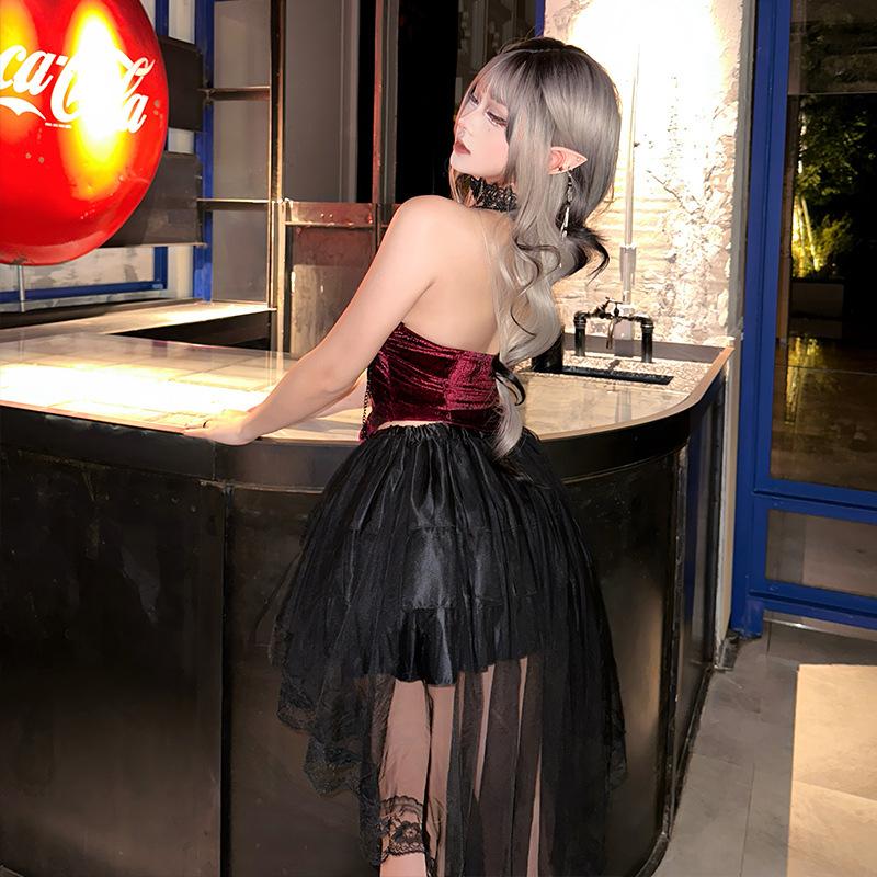 Halloween costume babes dark goth sexy nightclub pure lust skinny vampire skirt black