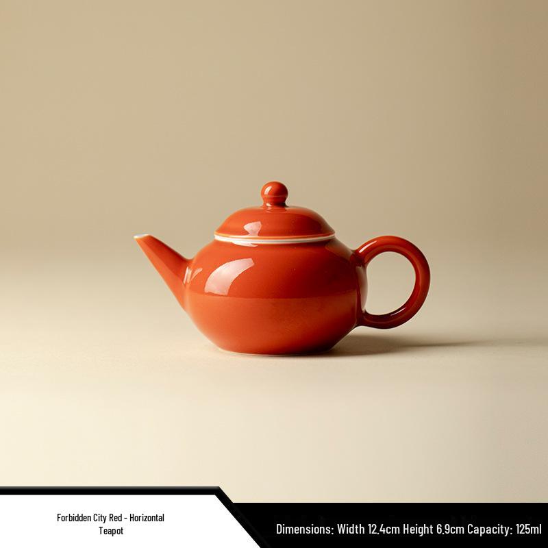 Forbidden City Red Gongfu Tea Set: Ceramic Teapot, Lid Bowl, Filtered Tea Cup, Fair Cup, and Pot Stand Ornament