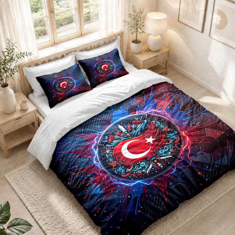 Bedding Set 1 Duvet Cover 2 Pillowcases Turkey Football Print Bedroom Home Decoration
