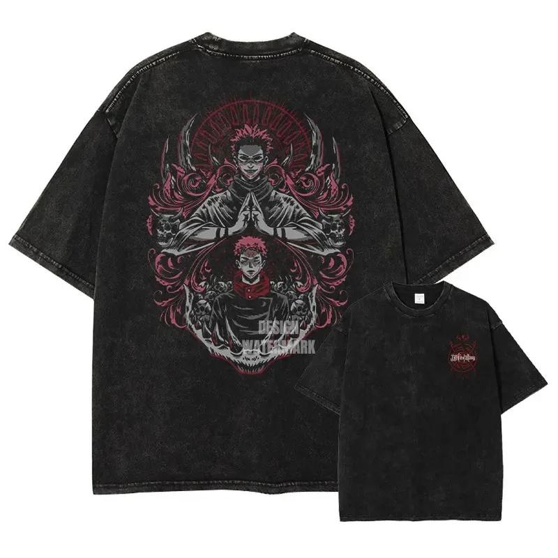 Japan Classic Anime Jujutsu Kaisen Gojo Satoru Geto Suguru Print New T-shirts Men Women Vintage Washed Tees Harajuku Cotton Tops