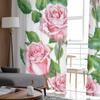 Repeating Floral Pink Rose Flowers Chiffon Sheer Curtains for Living Room Bedroom Kitchen Decoration Window Voiles Tulle Curtain
