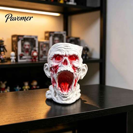 Creative Pencil Storage Gothic Skull Pen Holder, Realistic Zombie Head Makeup Brush Organizer, Large Capacity Desktop Resin Desk Organizer Container,