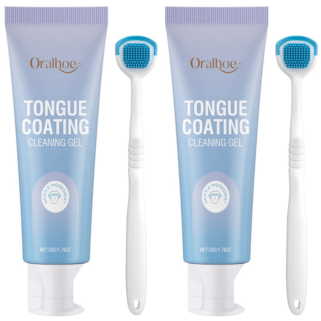 Conjunto de Gel Limpador de Língua 50ml, Para Mau Hálito-Frescura Duradoura-Eliminadores de Odor Bucal, Pasta Limpadora de Língua Para Casa