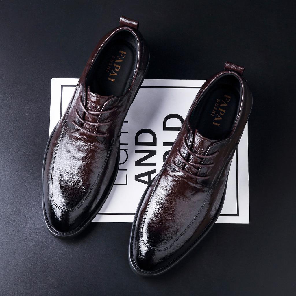 Neue Wenzhou Lederschuhe Herren Echtleder Britischer Stil Herrenschuhe Innenerhöhung Businesskleid Übergröße Hochzeit Derby Schuhe Herbst