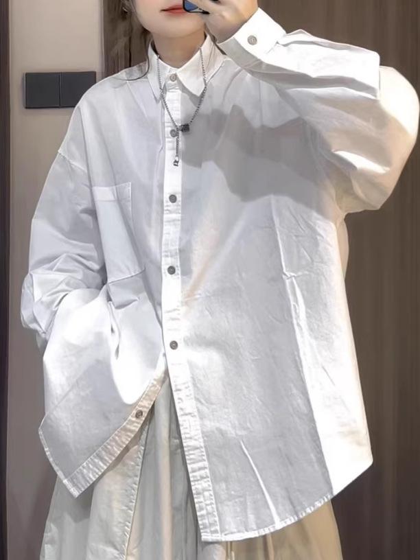 Korean Style Long Sleeve White Shirt for Women - 2026 Spring/Autumn, Versatile Loose Fit, Layered Temperament Top