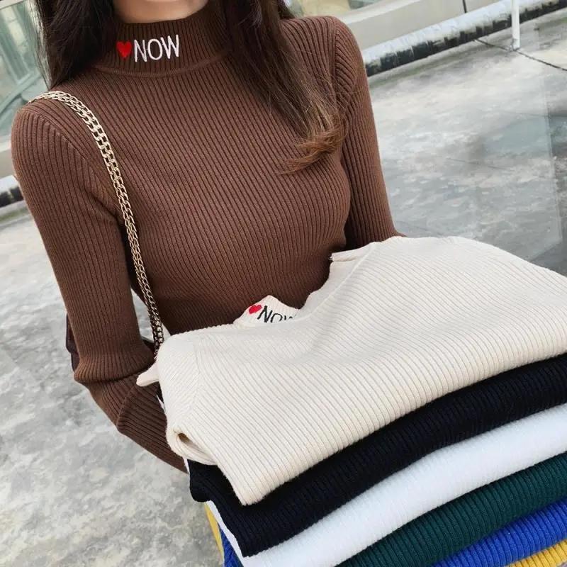 Women's Autumn and Winter Bottoming Shirt Warm Long Sleeve High Collar Sweater Knitting Sweater