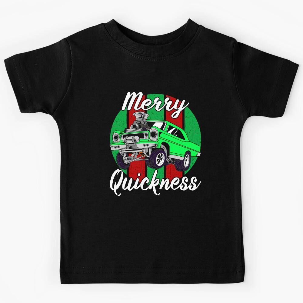 Merry Quickness Funny Christmas Vintage Hotrod Muscle Car Kids T-Shirt 140