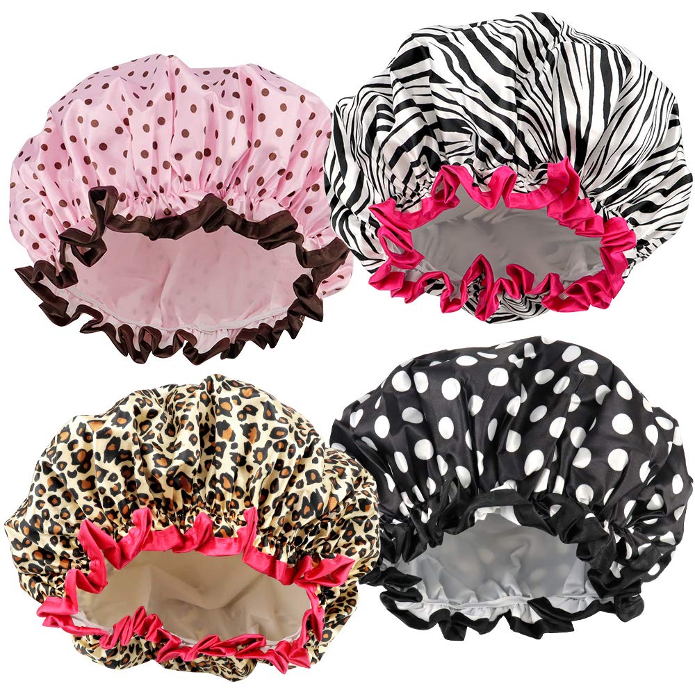 

4 Pieces Shower Cap for Women, Elastic and Reusable, Environmental Protection Hair Bath Caps, Double Waterproof Layers Bathing H United States