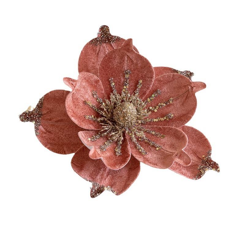 1PC 24cm Glitter Christmas Flowers Red Gold Artificial Flower Head Xmas Tree for Christmas Party Navidad 2025 New Year Ornament