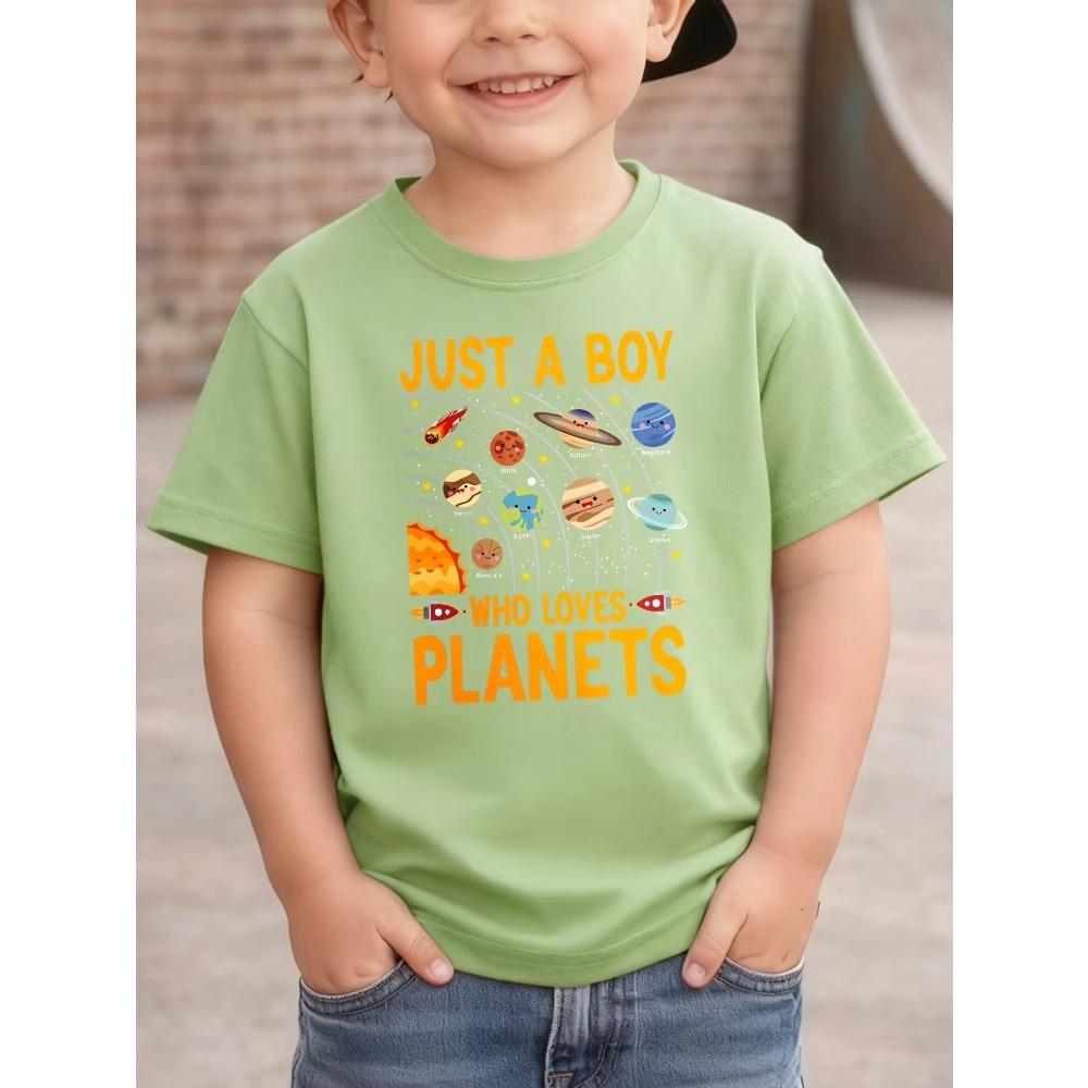Who Loves Planets Kids Tee System Space Text Print Boys Girls Family Matching Cotton Summer Short Sleeve Basic Children Tshirt
