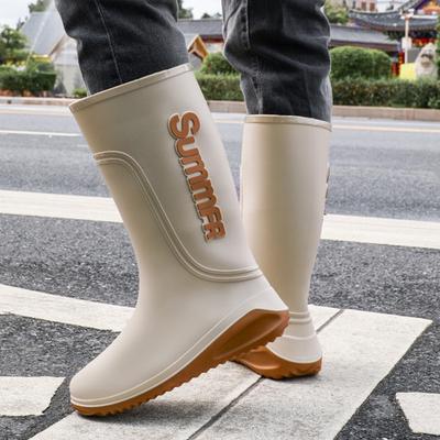 Mode Outdoor Heren Regenlaarzen Mode Lange Schacht Visschoenen Antislip Waterdichte Schoenen Koppel Werkschoenen Rubberen Schoen Warme Regenlaarzen