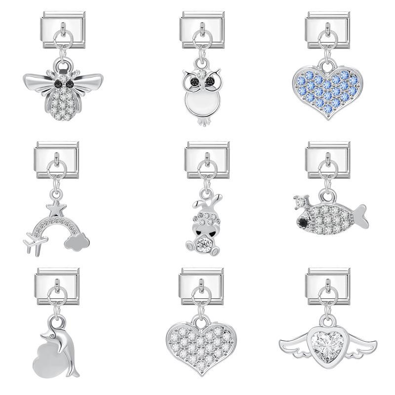 Modular Italian Steel Diamond Charm Bracelet - Personalized Handmade Jewelry Accessory