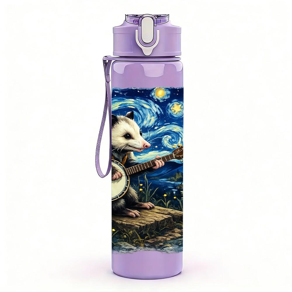 1PC Starry Night Cat Van Gogh Art Print 750ml Color Plastic Sports Water Bottle Leakproof Flip Straw Lid Suitable for Sports Office Home Use